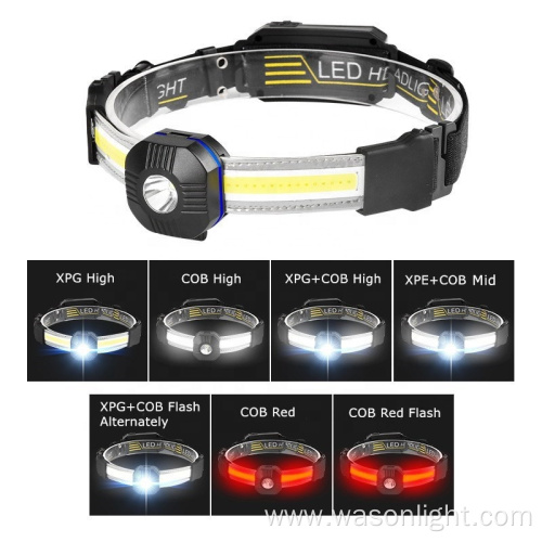 2023 New Compact TYPE-C Rechargeable Dual Flood Light Source XPG+COB Strip Super Bright Wide Beam Silicone Led Headlamp Band